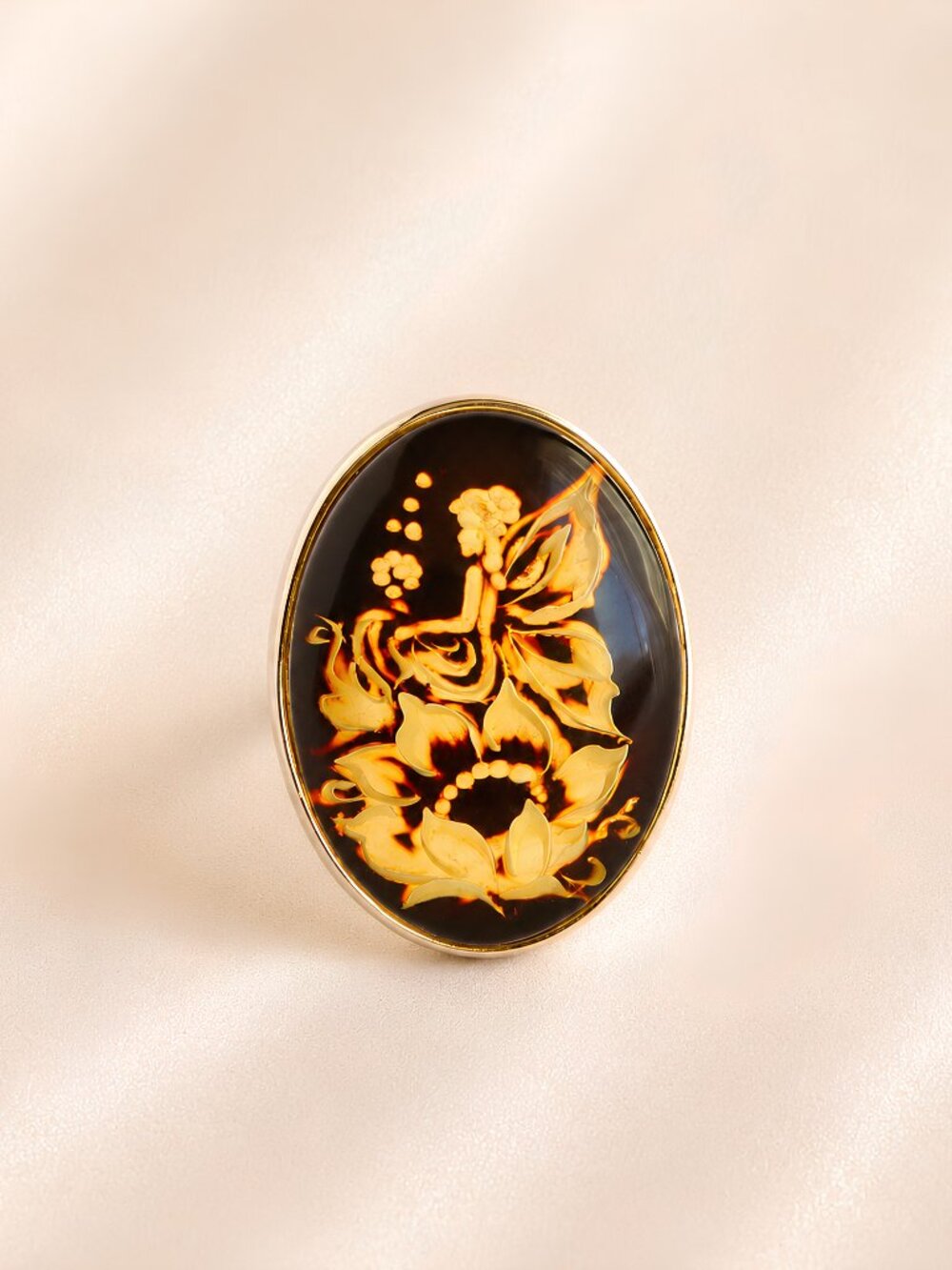 Baltic Amber Fairy Cameo Ring- Sterling Silver